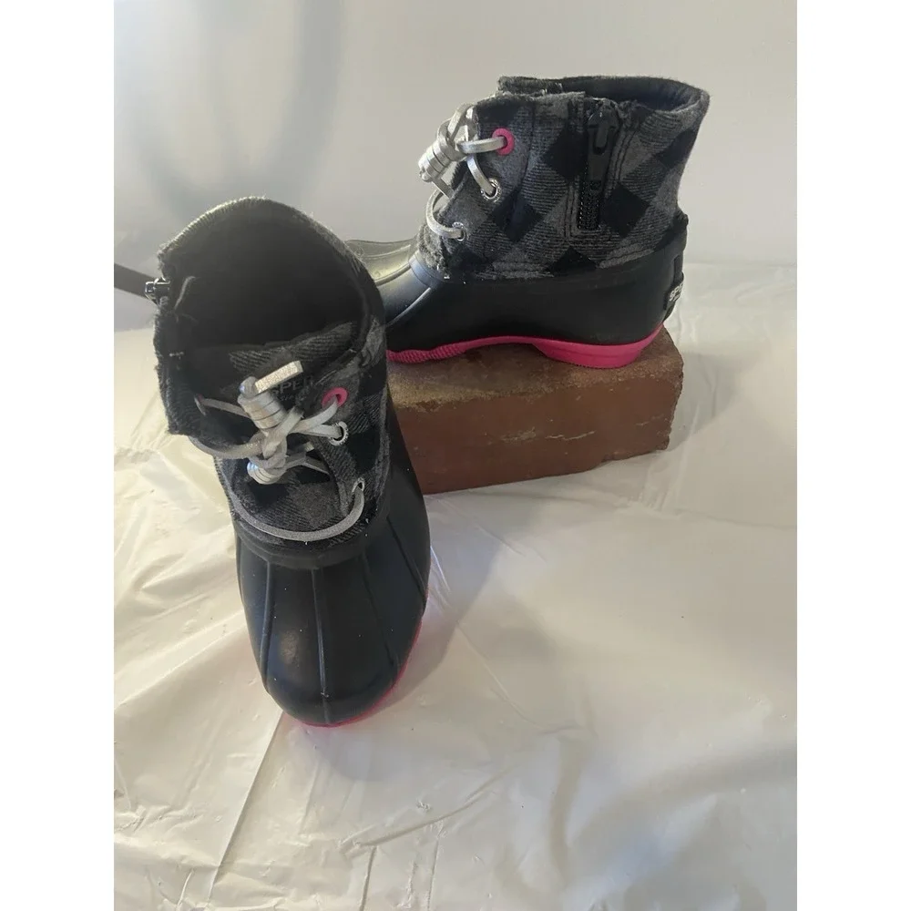 Sperry Girls Saltwater Duck Waterproof Boots-Blk/ Gray/Pink-Size 9M‎ Childrens